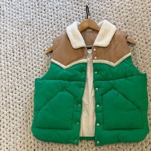 MOTHER Tan Jacket with Cream Sherpa Collar